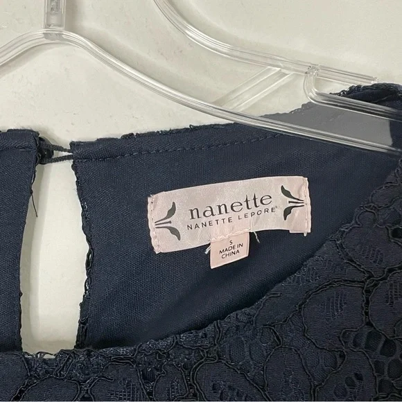 NANETTE LEPORE Lace Top Ruffle Sleeve Blouse Top Shirt Blue Women's Size Small - Picture 9 of 12